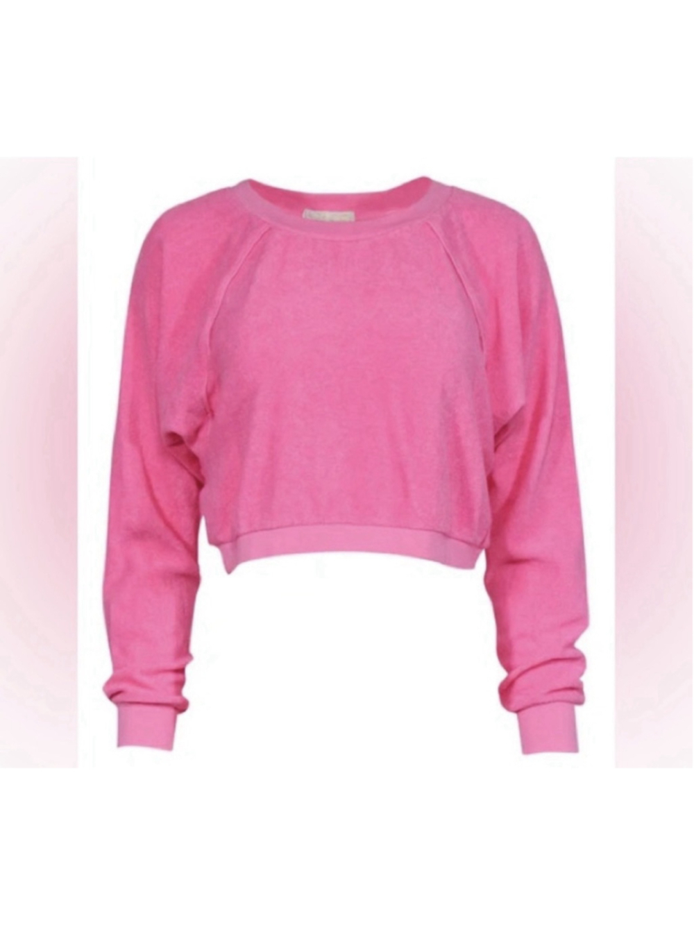 Suzie Kondi S Terry Crop Crew Long Sleeve Organic Cotton Top Pink Cosmos EUC